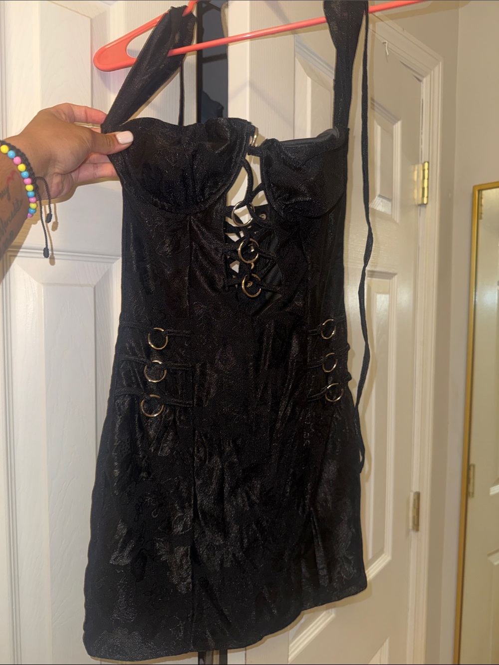 Fashion Nova Black Lace-Up Ring Accent Mini Dress